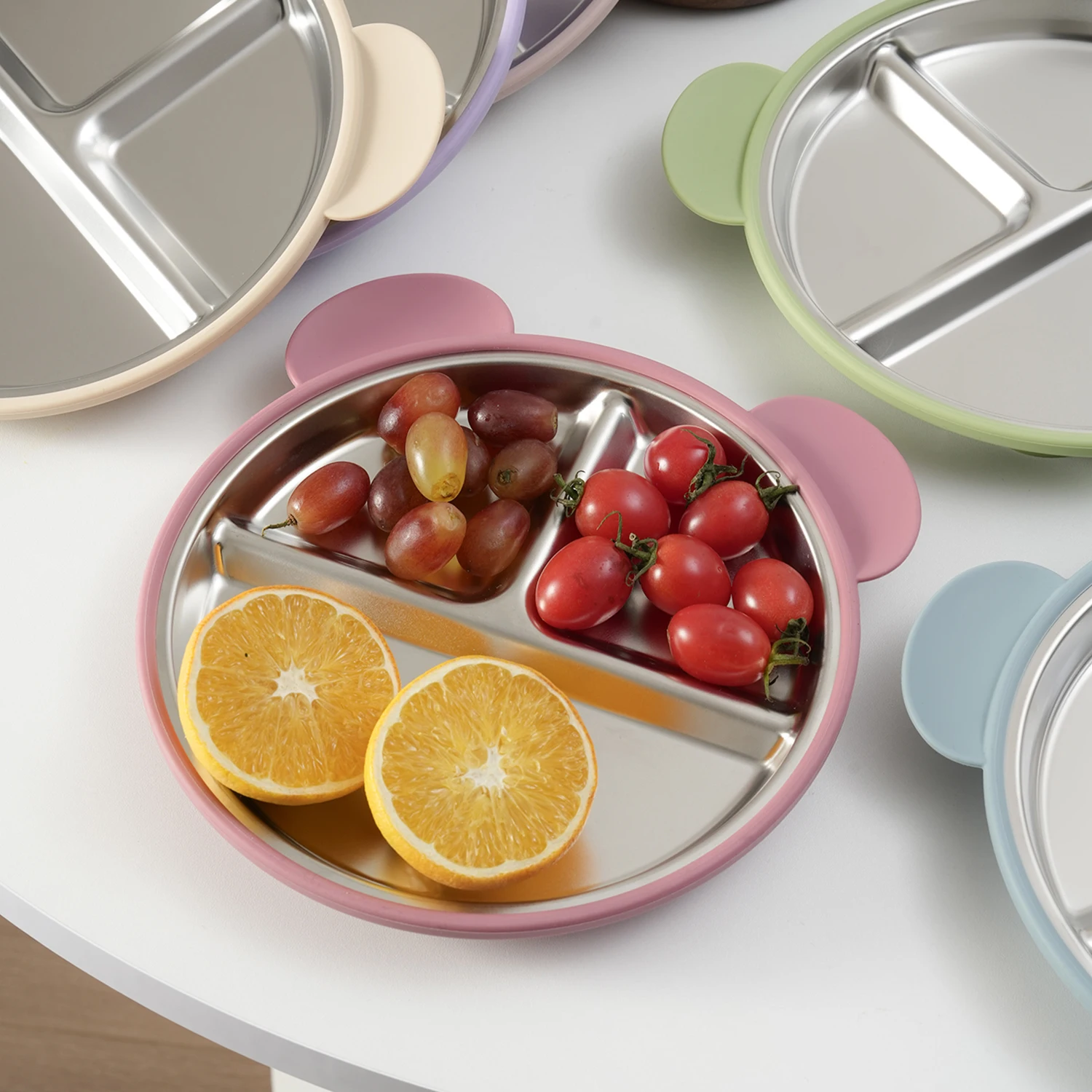 

1PC Feeding Dishes Plate With Sucker Stainless Steel Silicone Tableware For Toddler Kids Baby Food Training Baby Accessories