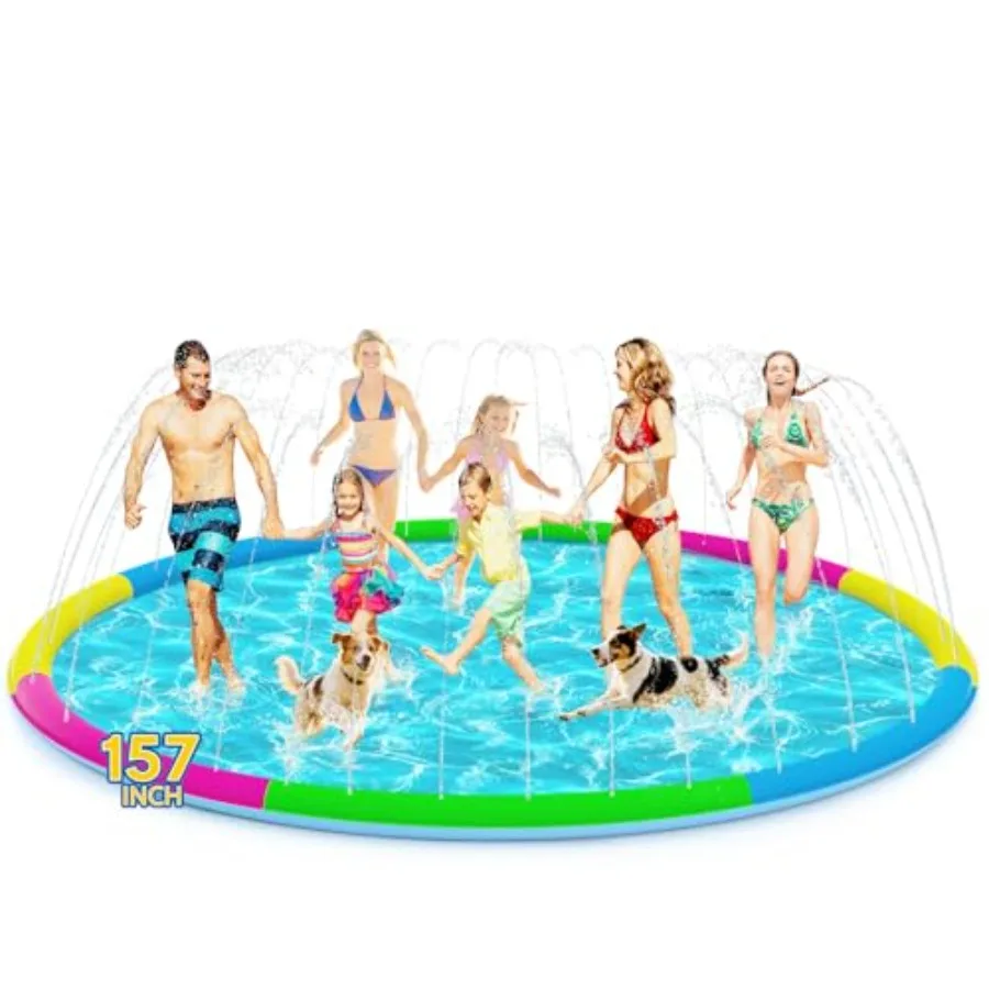 

157" Extra Large Splash Pad - Non-Slip Splash Pad for and Dogs Thickened Dog Pool with Sprinkler for Toddlers Adults Pets