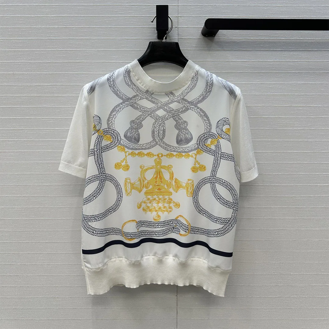 

2026 New Spring Summer Fashion Tops Women O-neck Short Sleeve Ethnic Retro Totem Print Knitted Patchwork T-shirt