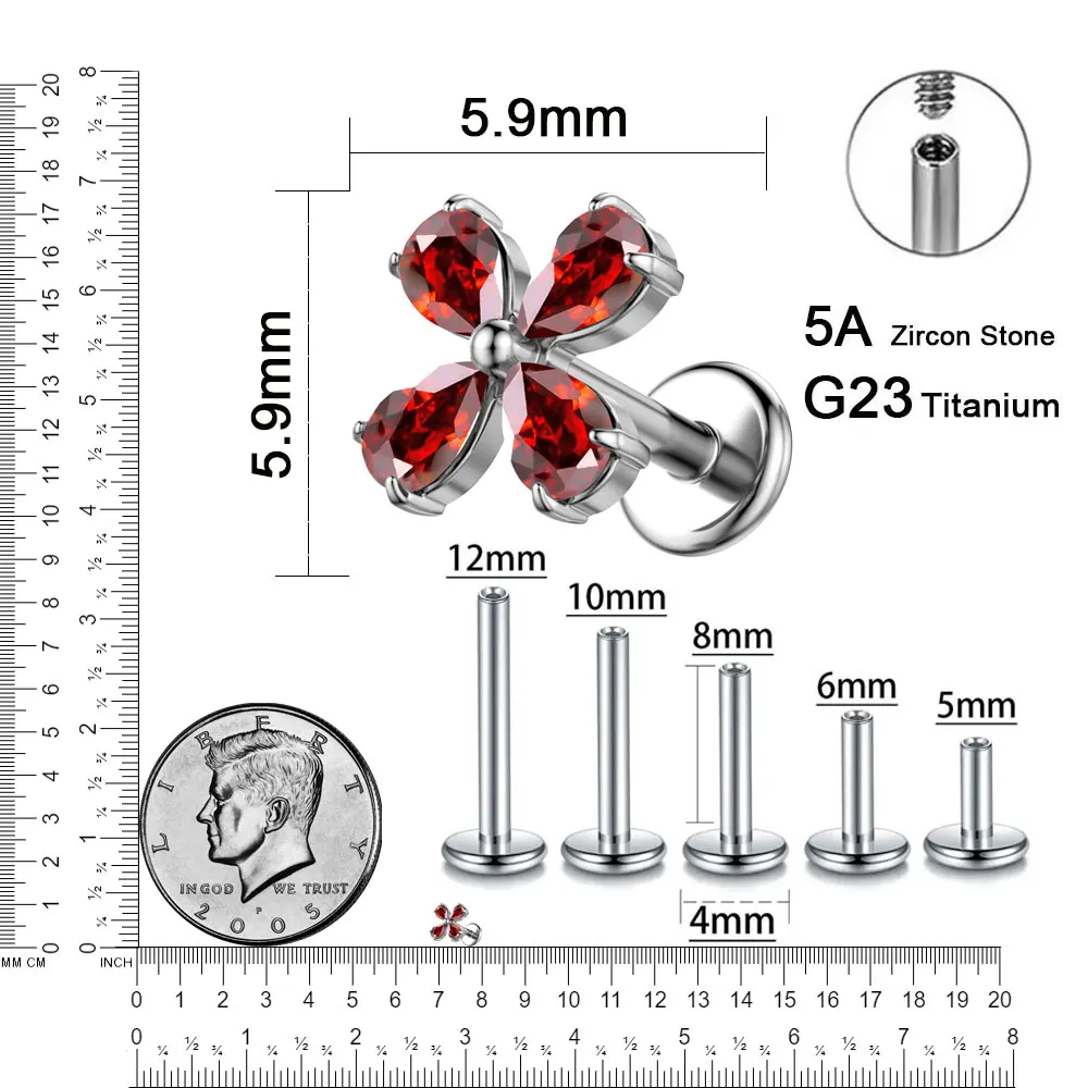 Orecchini popolari G23 Titanio Set di piercing al naso 5A CZ Pietre Quadrifoglio Orecchio Cartilagine cocleare Gioielli penetranti per il corpo sexy