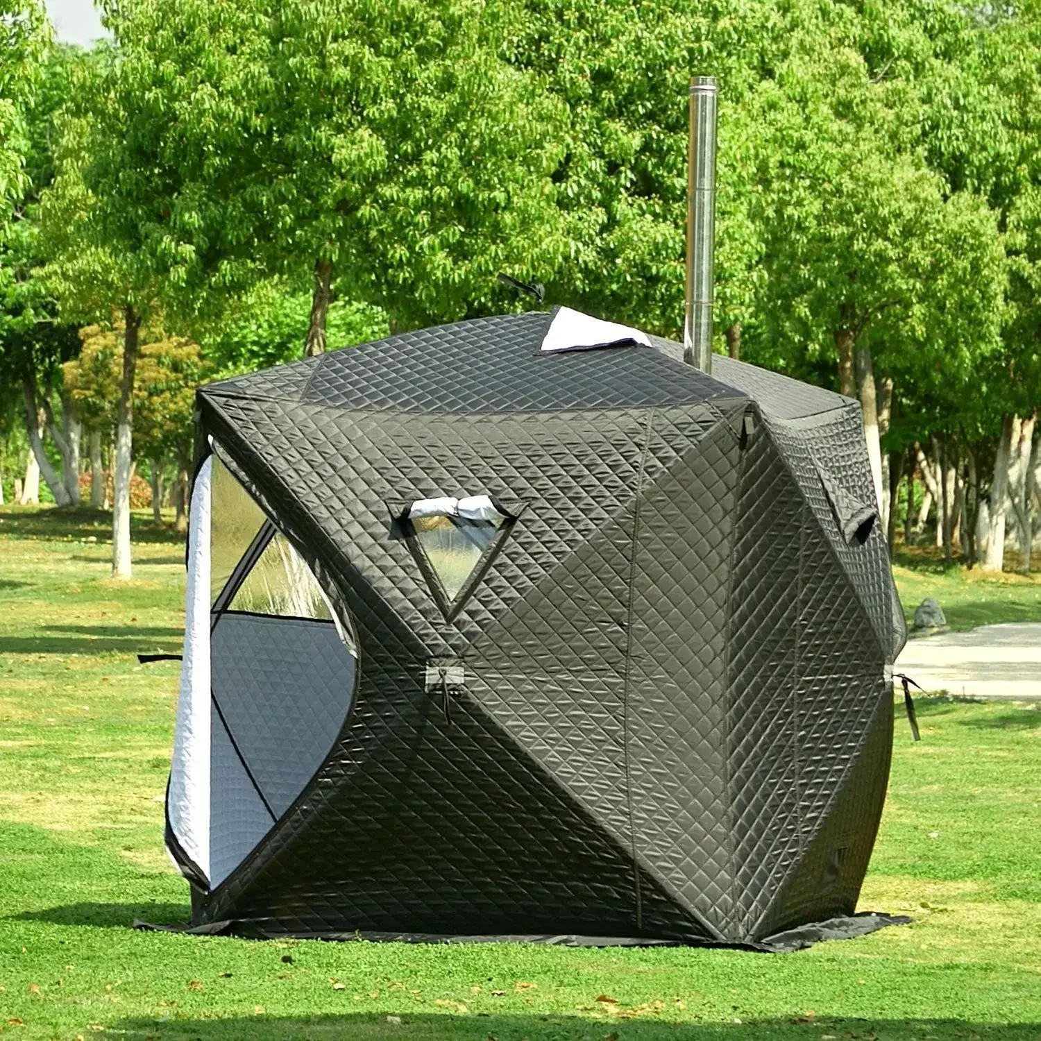 Ice Fishing Tent Automatic Portable,Three Layer 210D Oxford Pop Up 3㎡,Shelter with Stack Nozzle,Cold Proof Warm Keeping