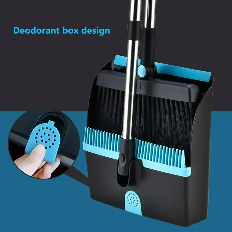 

Indoor broom dustpan set portable large floor cleaning broom adjustable long handle silicone scraper dustpan non-stick hair