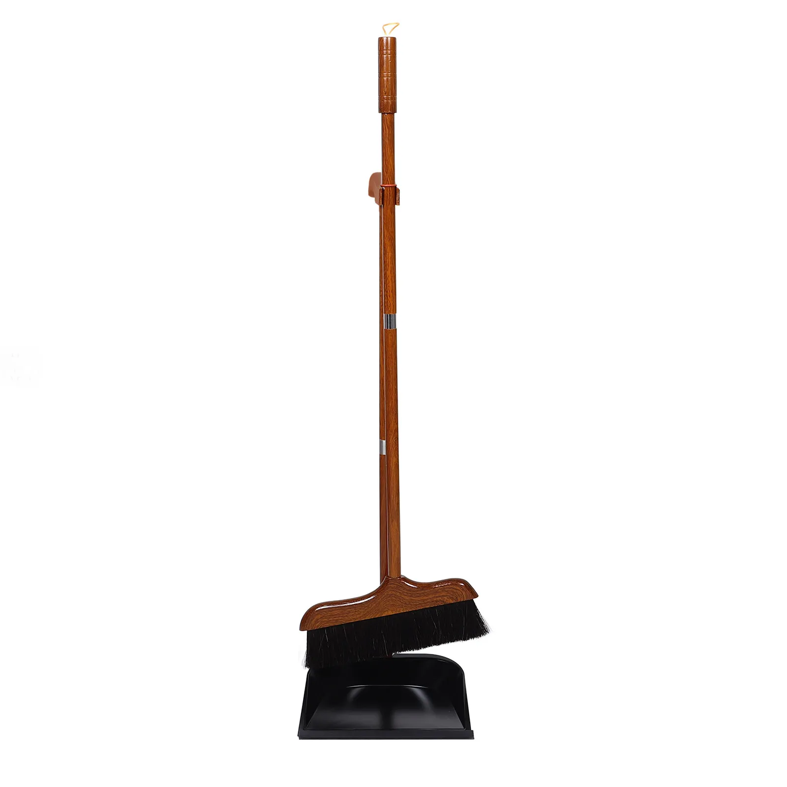 

Broom and Dustpan Set Long Handle Redwood Soft Horsehair Bristles Wide Mouth Rubber Lip Dustpan Indoor Outdoor Use