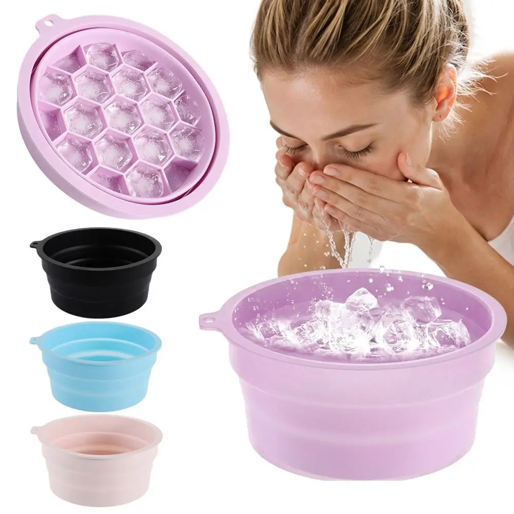 Multifunctional Foldable Face Ice Bath Bowl Silicone Built-in Ice Tray Portable Ice Basin Face Dipping Bowl for Women Girls