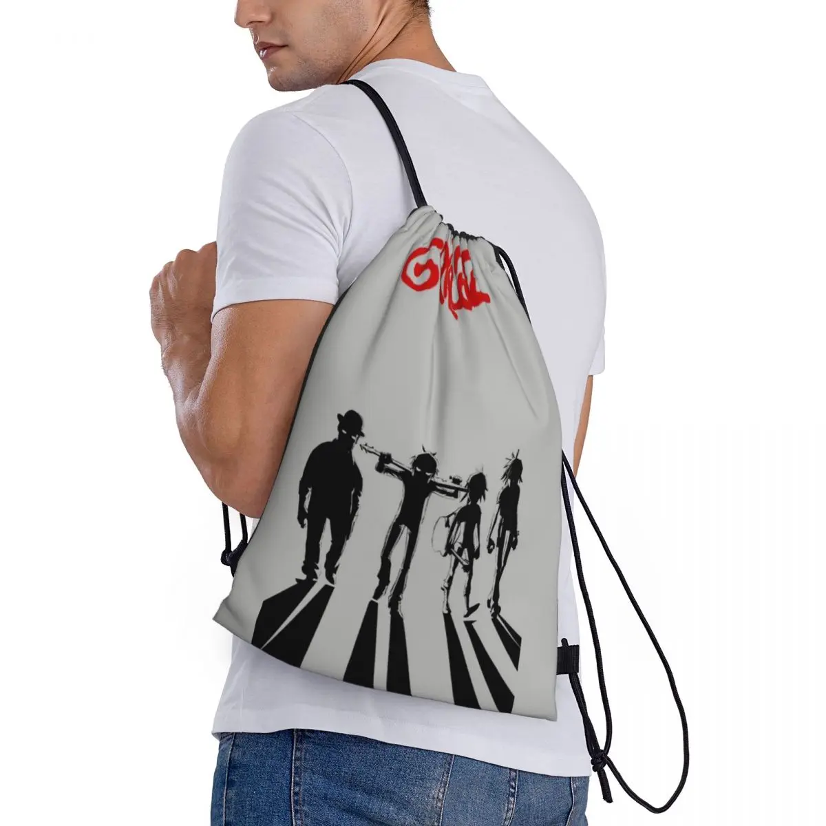 Personalizado Gorillazs Rock Band Wallpaper Mochila com cordão Bolsa de ginástica esportiva para homens e mulheres Mochila de treinamento