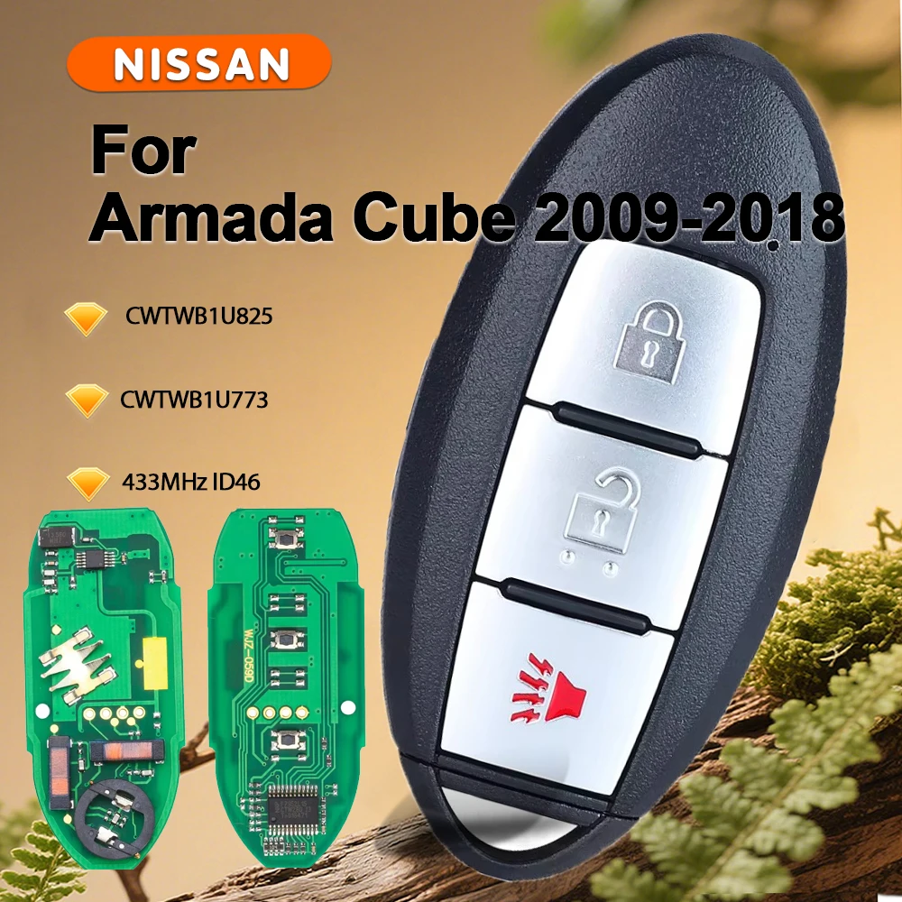 KEYECU CWTWB1U825,CWTWB1U773 الذكية بدون مفتاح مفتاح بعيد فوب 433MHZ لنيسان أرمادا كيوب 2009 2010 2011 2012 2013 2014 2015 -2018