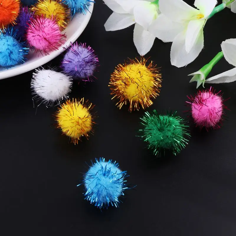 100Pcs 25mm 미니 푹신한 소프트 Pom Poms Pompoms 반짝이 공 수제 어린이 장난감