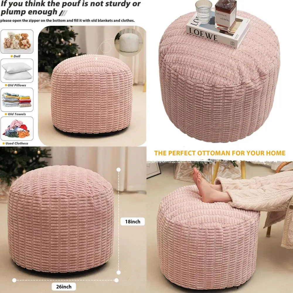 

Османский пуф из искусственного меха, подушка для хранения подставки для ног, 26x18 дюймов, розовый стул для домашнего декора