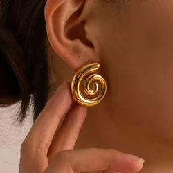 Gold Color Metal Glossy Stud Earrings INS Simple Spiral Texture Women's Earrings Trendy Jewelry Fashion Earring For Women