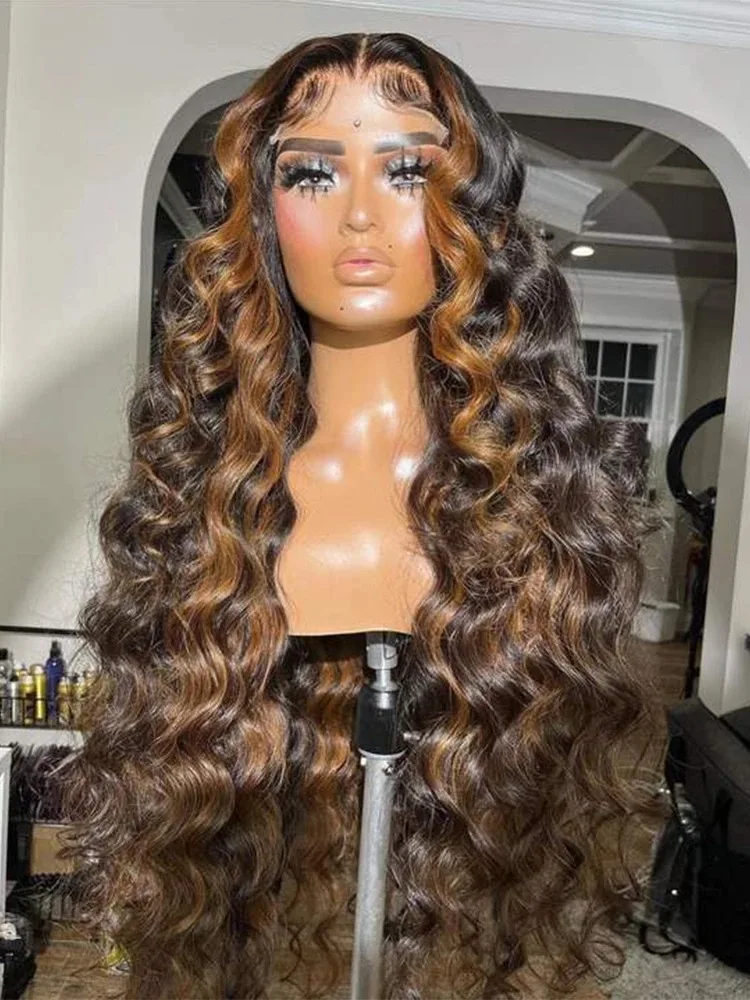 

13x4 Highlight Ombre Body Wave Lace Front Wig Human Hair 4/27 Brown Colored 13x6 Lace Frontal Brazil Wigs Pre Plucked for Women