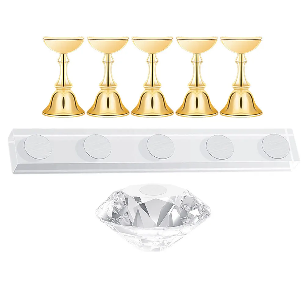 

7Pcs Manicure Acrylic Nail Display Stand Practice Rack Nail Art Holder Golden Alloy Manicure Acrylic Bracket