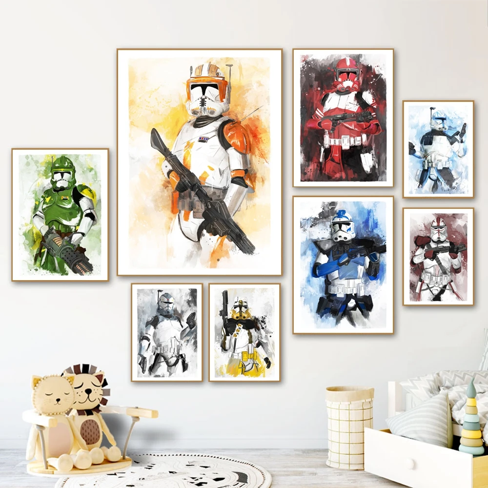 Clone Trooper Watercolor Art Prints Posters Classic Movie Space Wars Canvas Painting Boys Room Wall Pictures Decor