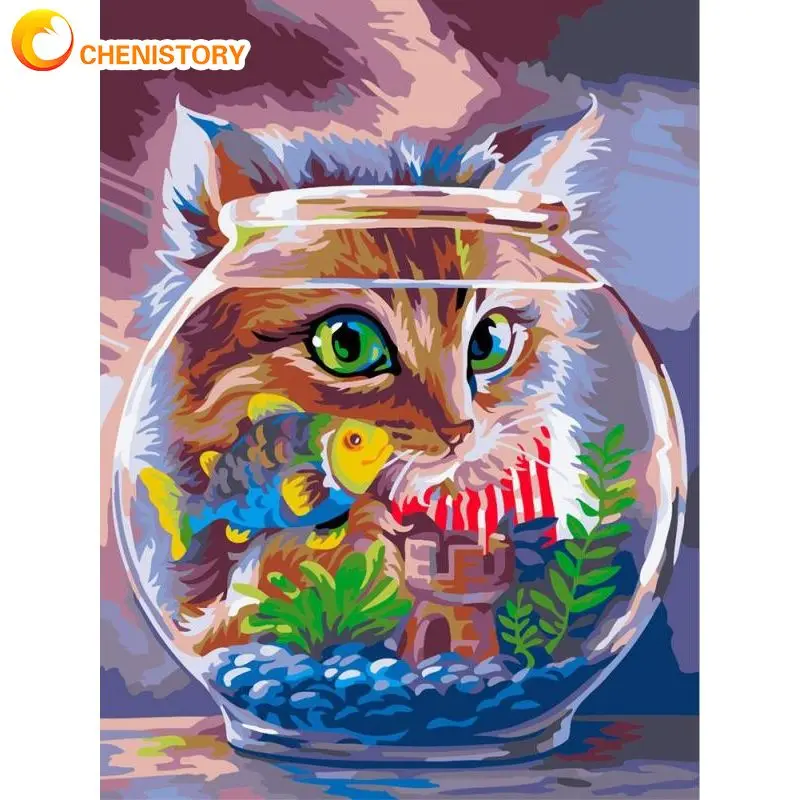 

CHENISTORY Cartoon Painting By Numbers Cat Fishs Home Decors Handicrafts Canvas Painting Unique Gift Artwork For Adults Kid