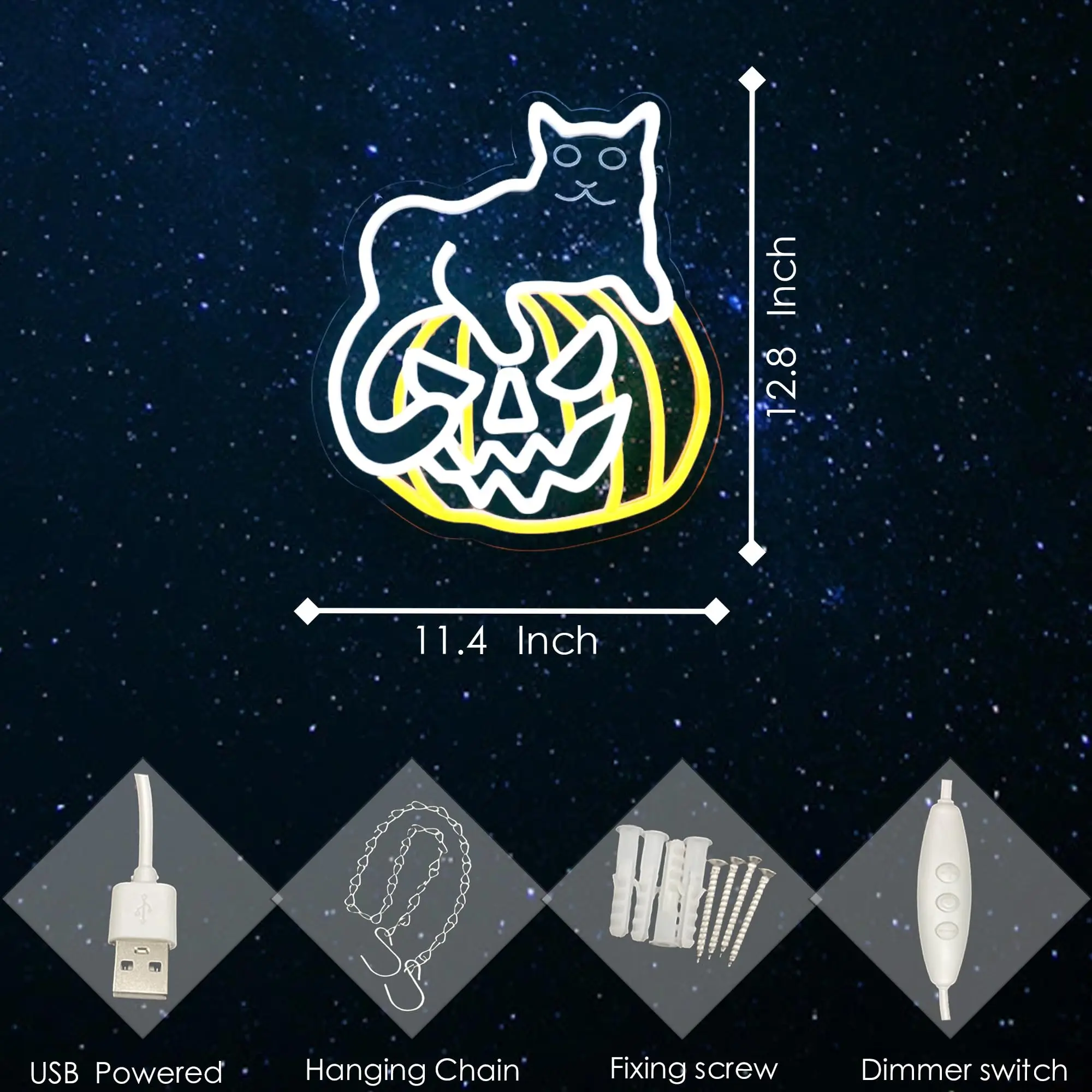 Halloween Kat op Pompoen Neon Sign Dimbaar LED Licht Muur Decor voor Halloween Party Speelkamer Man Cave Game Room Bar Halloween G