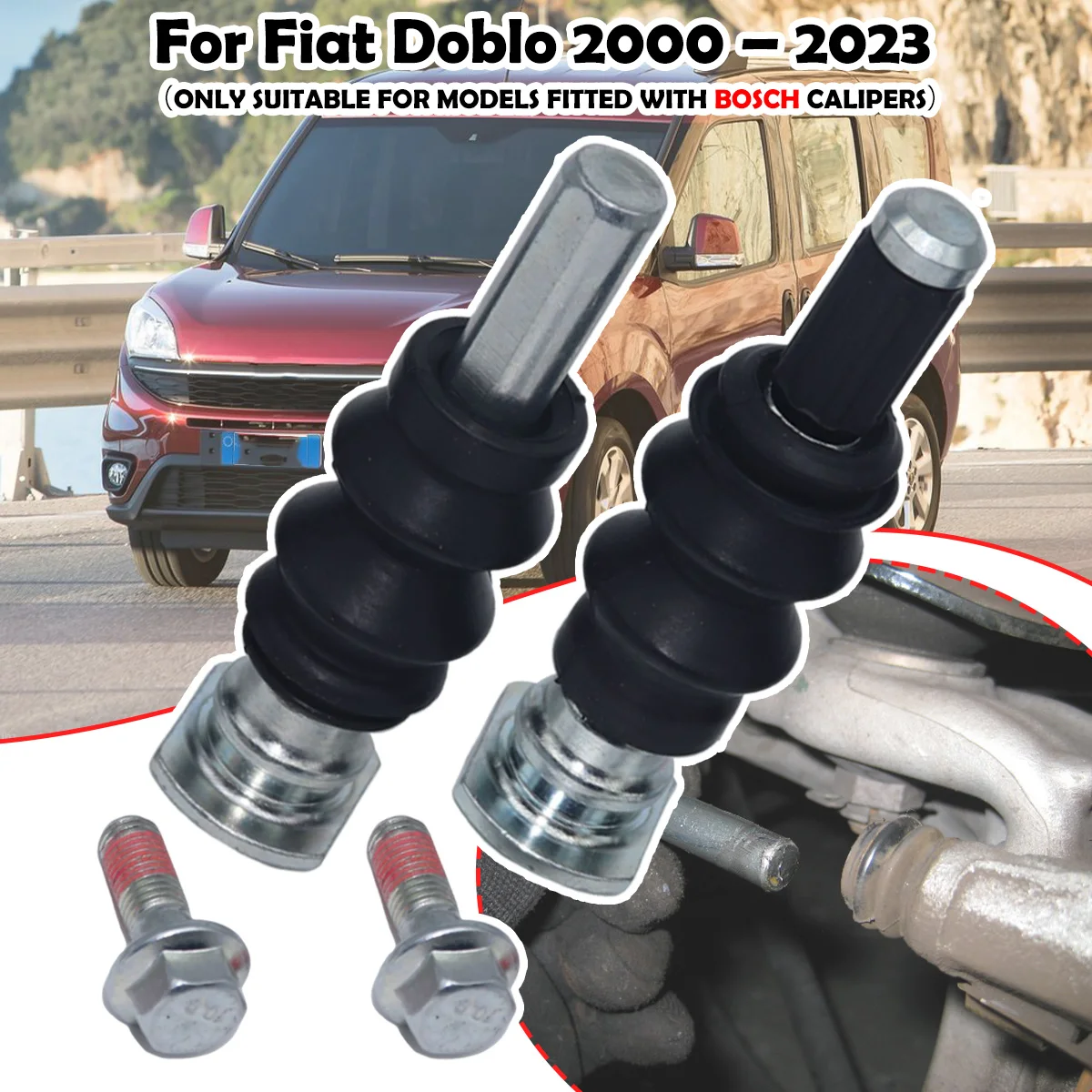 

For Fiat Doblo 2000 - 2023 Front Brake Caliper Slider Guide Pins Bolt Kit Left Right Disc Housing Bellows Sleeve Bushing Seal