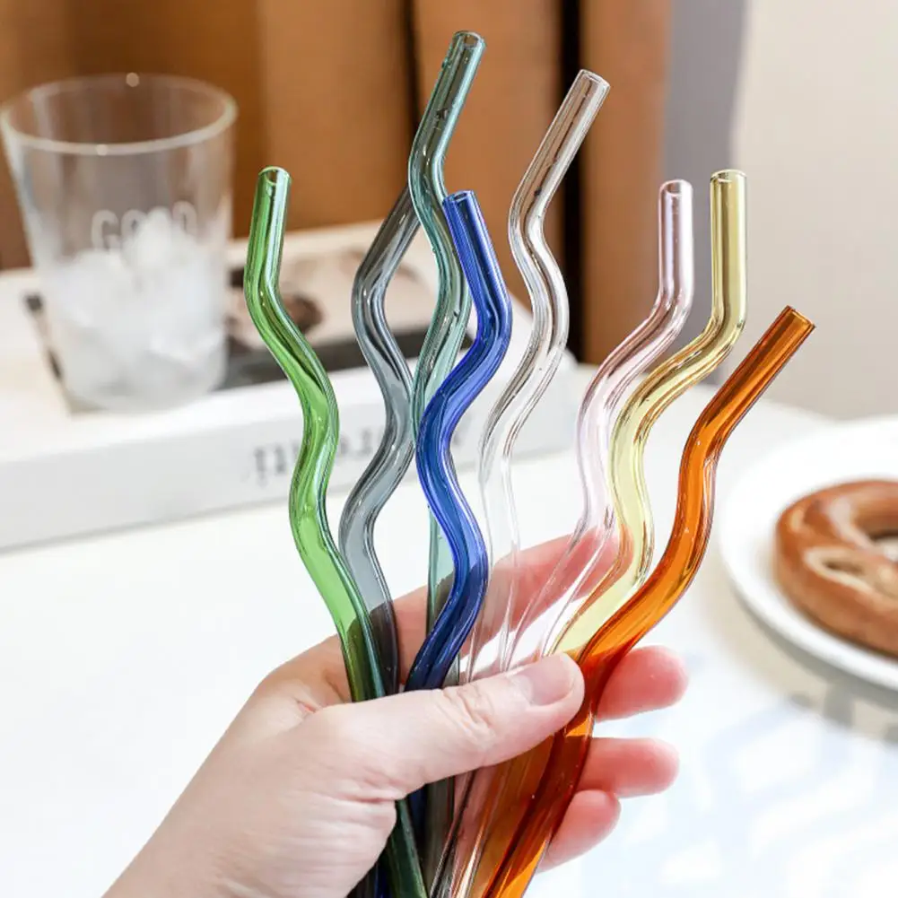 Colorful High Borosilicate Glass Straws High Borosilicate Glass Straws Eco-friendly High Glass Wavy for Juice for Cocktails