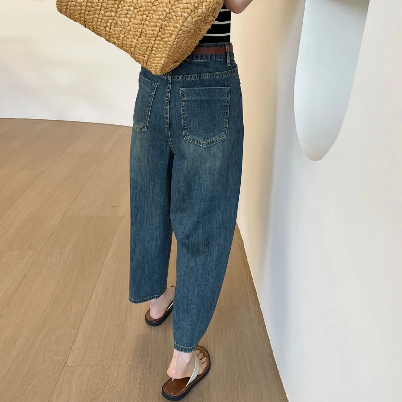 Oversized Heavenly Silk Slim Collapse Jeans Women\'s Summer 2023 New Slim Wide Leg Pants Harlan Pants