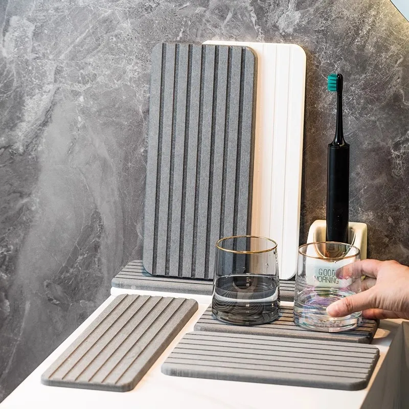 Long Absorbent Mat for Bathroom Vanity, Countertop Waterproof Pad & Sink Tray