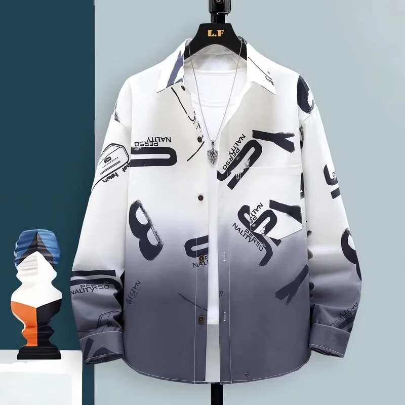 

aduated Color Long Sve irt Men's Japanese Hong Sle Spring Autumn Versatile High School Student Large Size Coat