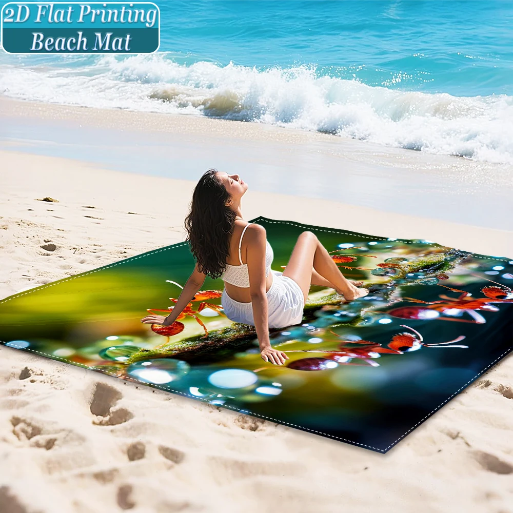 1-Piece Set, Summer Outdoor Beach Mat, Includes 4 Ground Stakes, Unique Printed Design, Fade-Resistant, Lightweight, Quick-Drying, Easy to Carry, Windproof and Sandproof, Fashionable and Trendy Outdoor Activity Decoration, Suitable for Beach, Camping, Picnics, Parties
