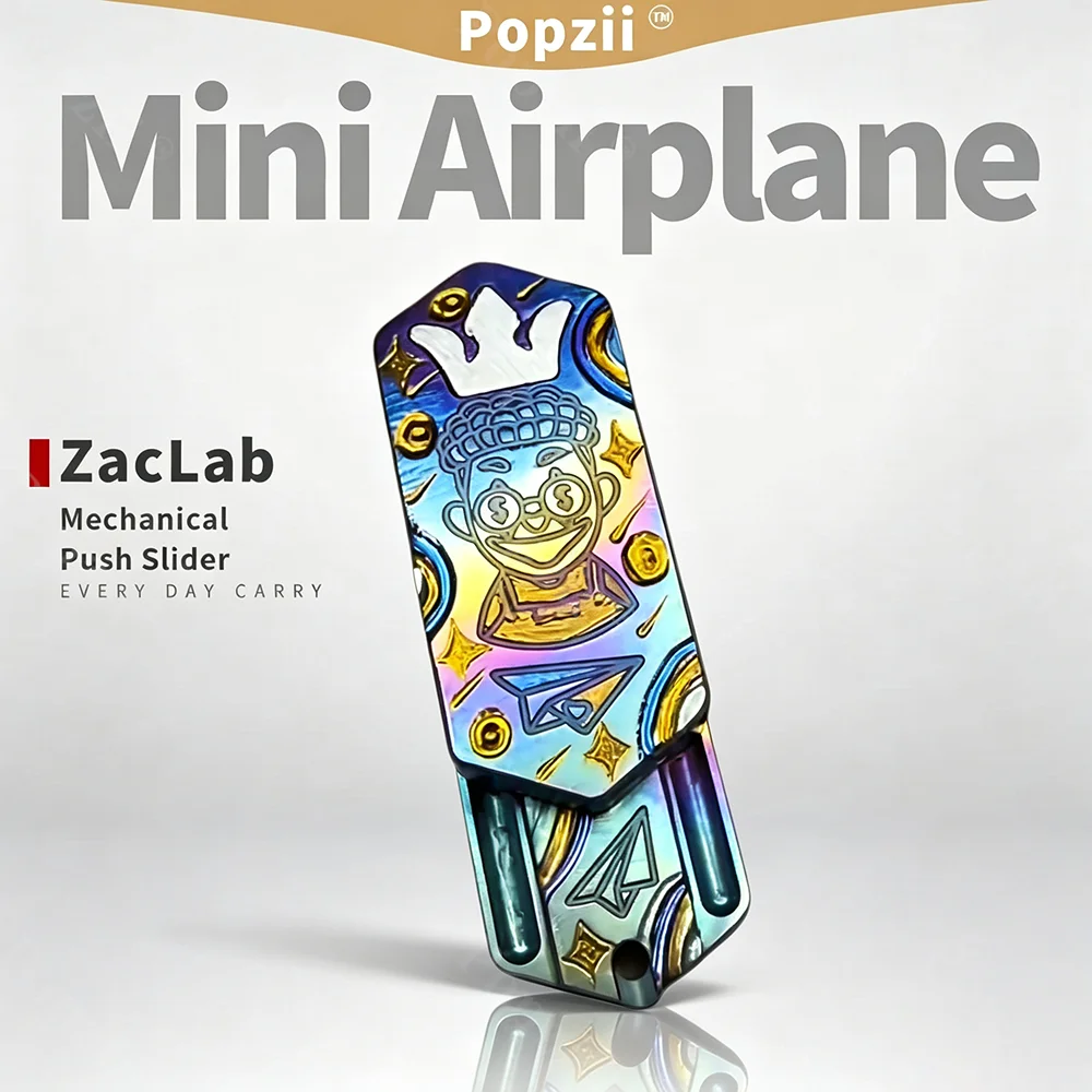 ZacLab EDC Mini Airplane Hand Carving Mechanical Push Slider Stress Relief Gadgets Fidget Slider Adult Anxiety Toys