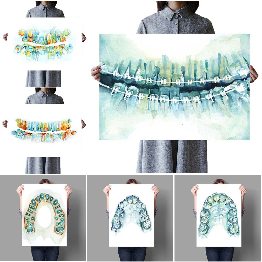 

Dental Clinic Dentist Watercolor Tooth Teeth Poster Wall Art Canvas Painting Home Decor Wall Pictures For Living Room Unframed
