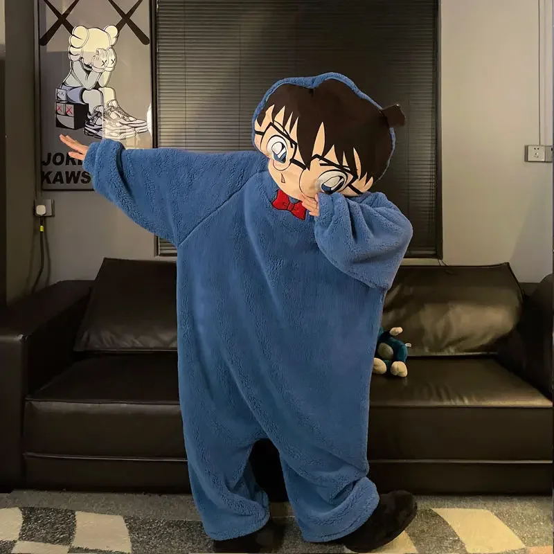 Cartoon anime Crayon Shin Chan Detective Conan jumpsuit pajamas winter coral fleece nightgown couple funny plush home clothes