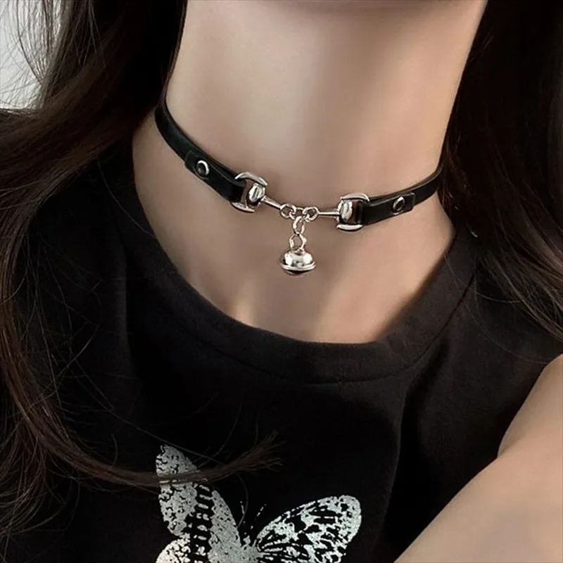 Vintage Y2K Sexy Necklace for Women Girls Fashion Punk Bell Pendant Pu Leather Choker Collar Chain Goth Jewelry Accessories Prop - view 4