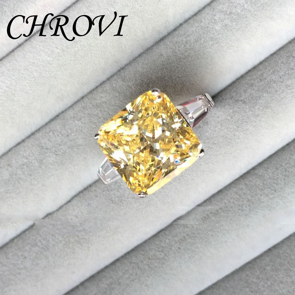 Luxury 925 sterling silver ultra-shiny yellow diamond ring Exquisite zirconian princess square diamond engagement ring for women