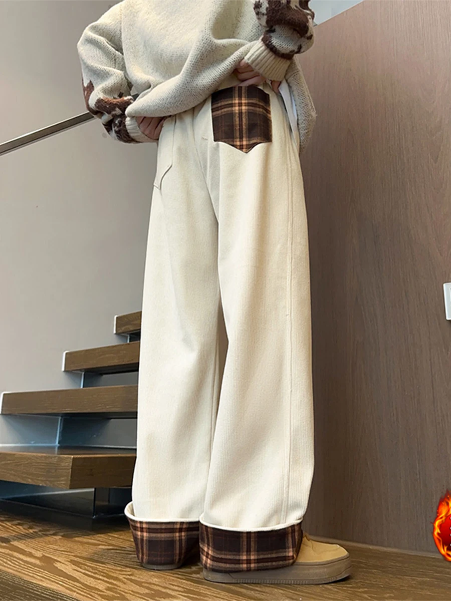 

Мужские повседневные брюки из вельвета в стиле пэчворк, осенне-зимние, утепленные, свободного кроя, прямые, удобные, модные, длинные...