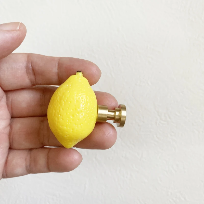 Lemon-shaped Handle, Fresh Fruit-inspired Handle, Lemon Drawer Handle with Brass Base,Stylish Home Cabinetry and Interior Design