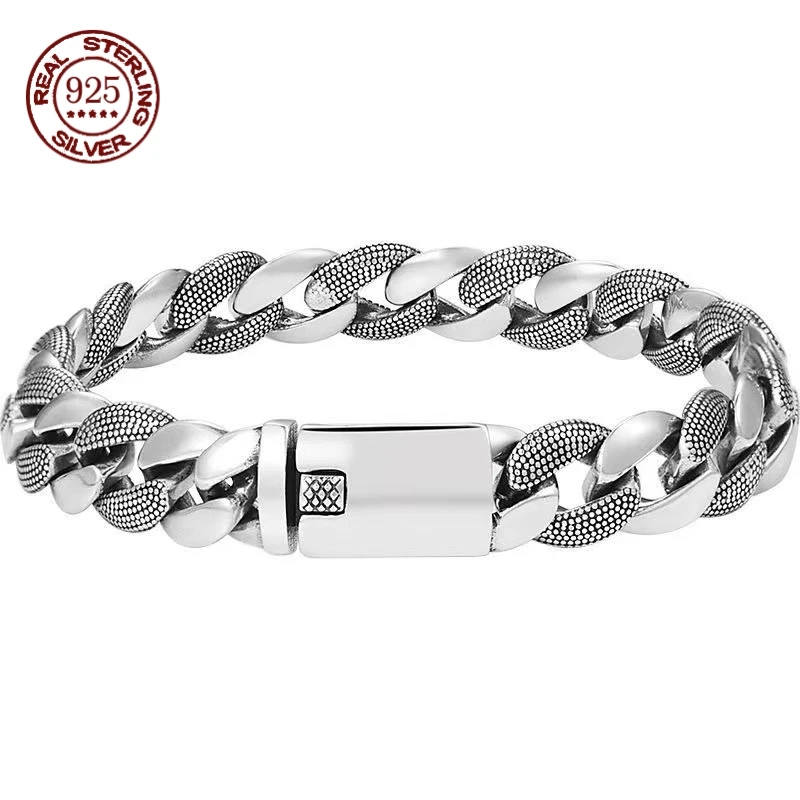 Factory Price S925 Retro Personality Wide Version Simple Creative Domineering Niche Design Punk Fashion Hip Hop Men's Bracelet