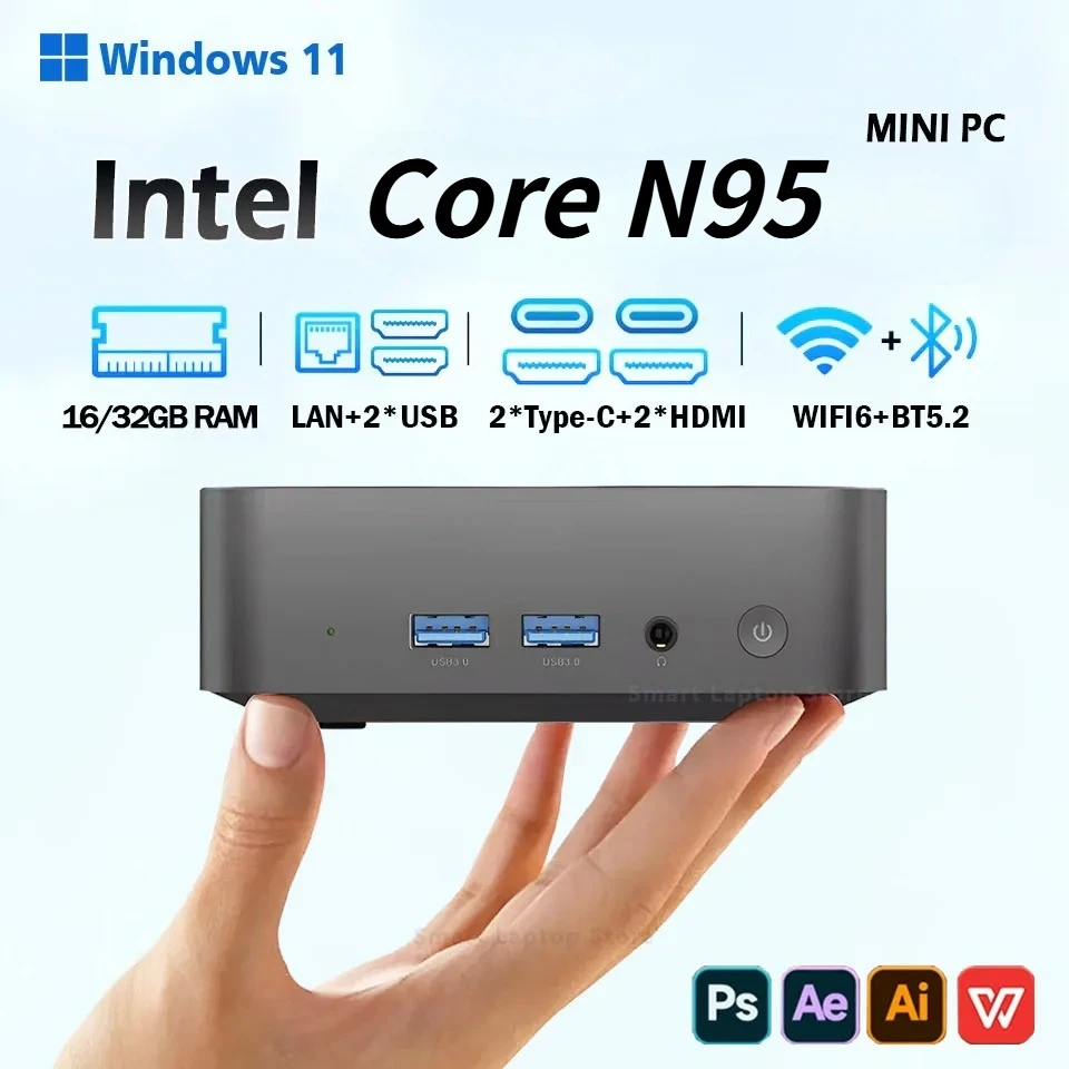 MINI PC Intel N95 Windows 11  Portable Gaming PC 16GB  RAM 1TB 2TB SSD Mini PC Computer Office Gamer Wifi6 BT5.2 Desktop