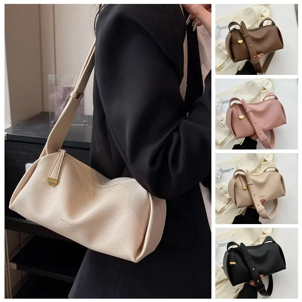 Pillow Bag Lichee Pattern Crossbody Bag Solid Color Korean Style Shoulder Bag Large Capacity Shopping Bag PU Dumpling Bag