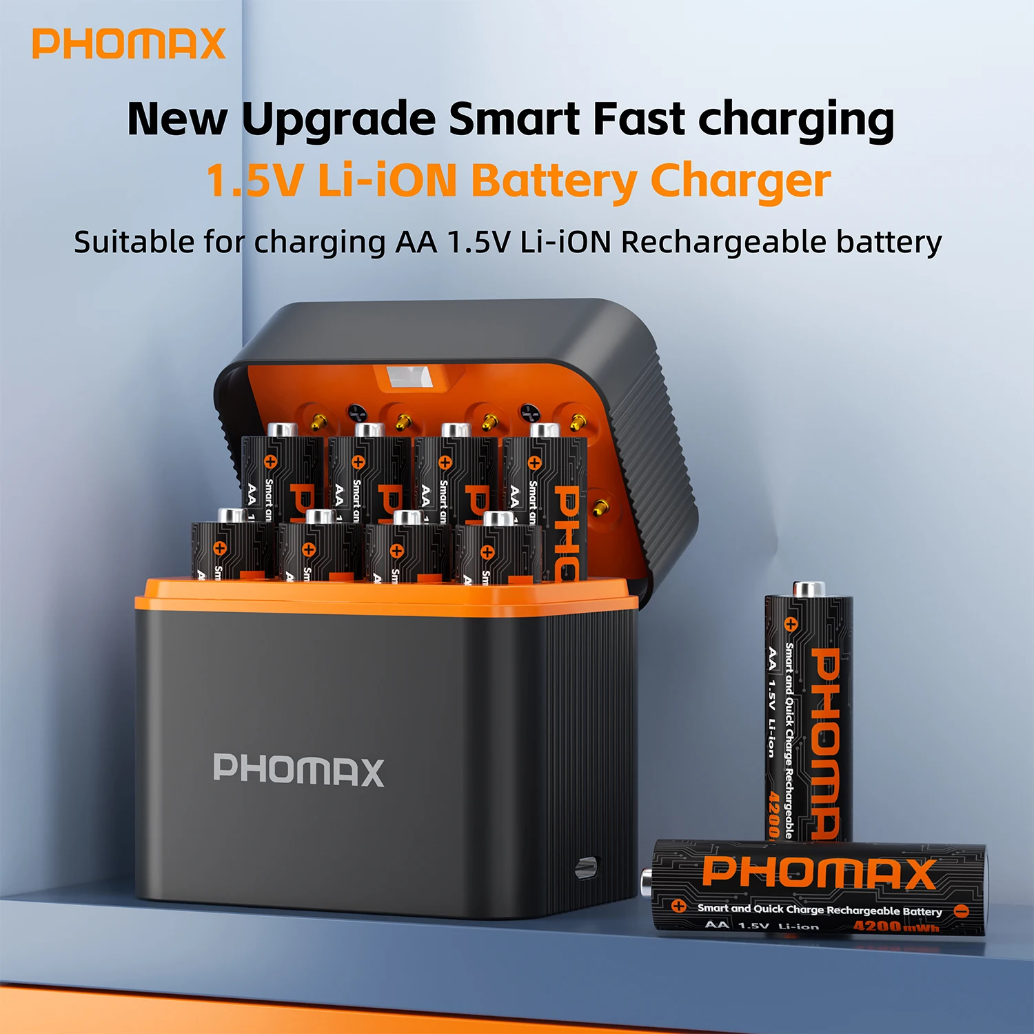 

PHOMAX AA Rechargeable Battery Charger Set for 8PCS 1.5V Lithium Batteries with Fast Charging Cable Reusable Battery Charger