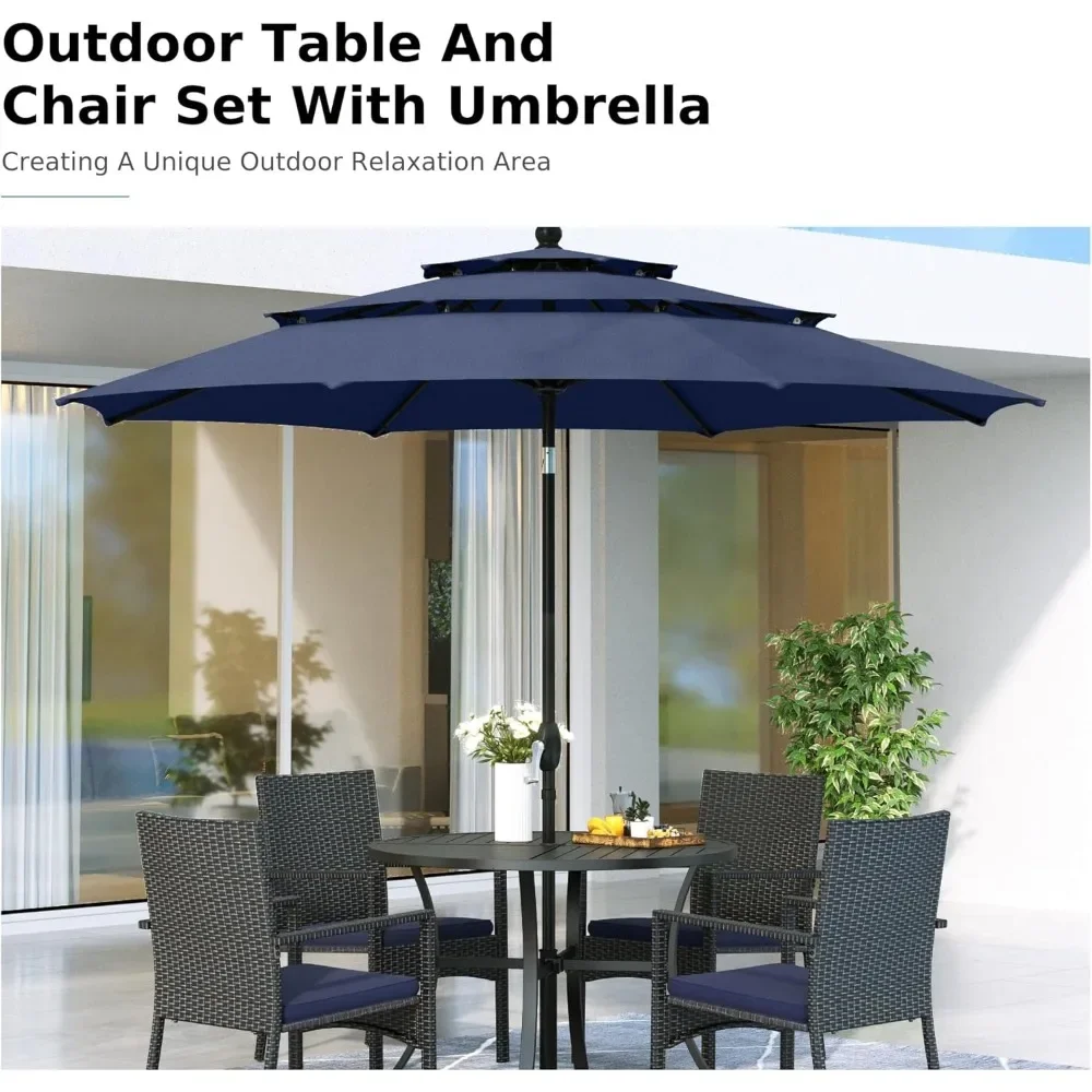 4-Person Outdoor Dining Set with Round Metal Table, Chairs, and Umbrella