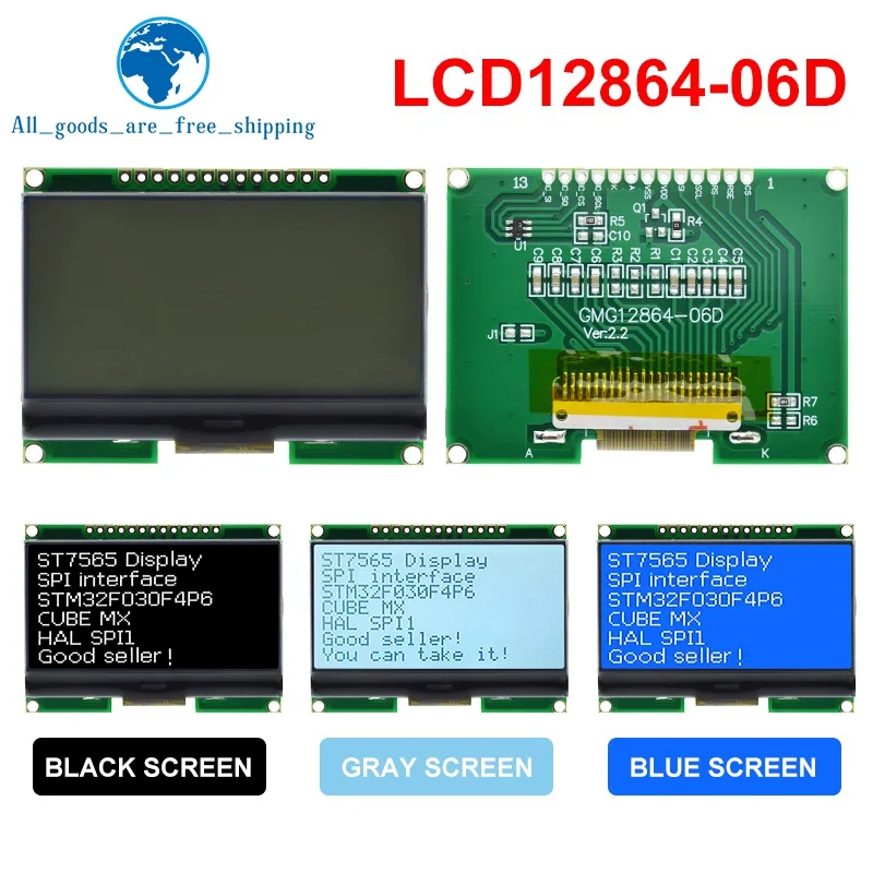 TZT Lcd12864  12864-06D, 12864, LCD Module, COG, With Chinese Font, Dot Matrix Screen, SPI Interface