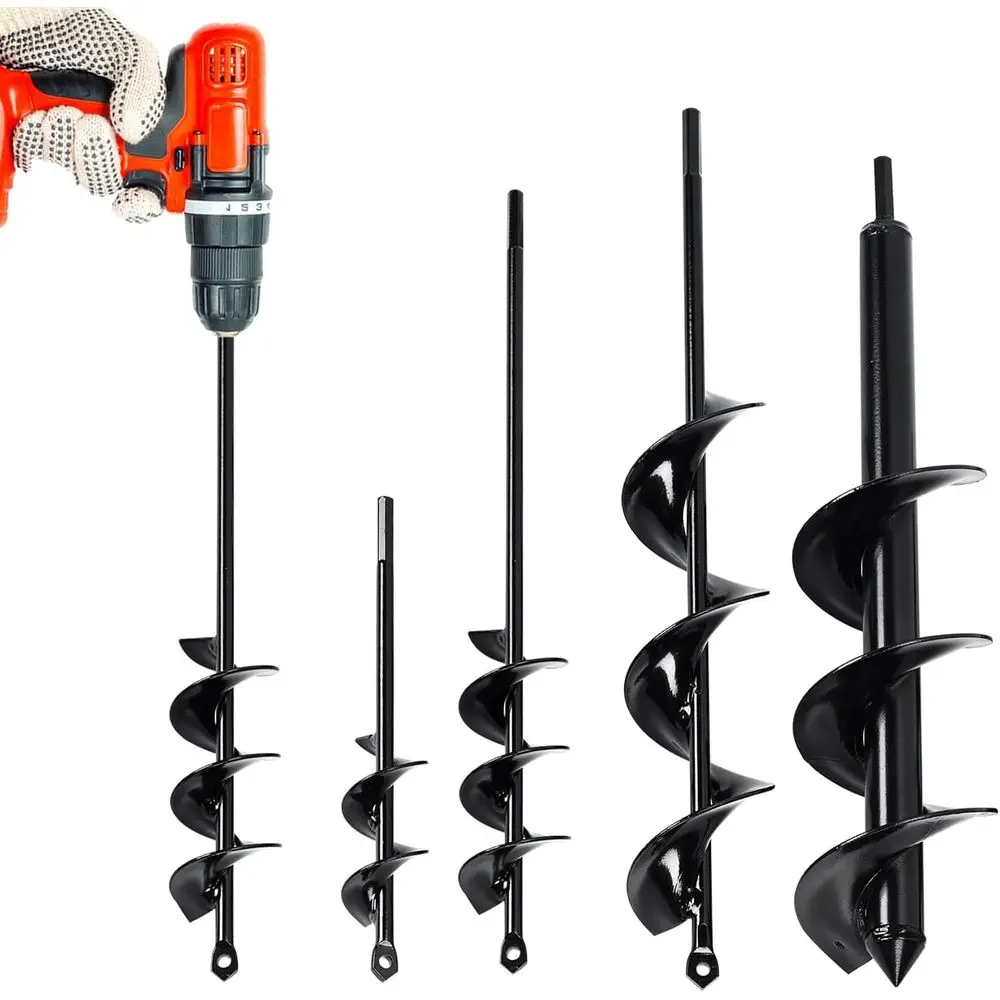 

Auger Drill Bit, Planting 4 Pack, Garden Ground Earth Spiral 3/8 Hex Drive Drill, Easy Bulb Post Hole Digger, Metal Bedding Digg
