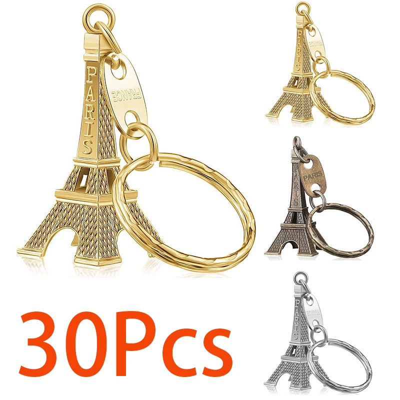 

30Pcs France Paris Eiffel Tower Keychain Retro Alloy Key Chain Ring Bag Backpack Charm Car Hanging Pendant Travel Souvenir Gift