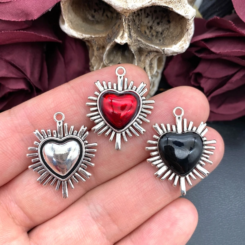 6 Stück 30*24mm Gotische Herz-Sonnenstrahl-Emaille-Anhänger Designer-Charms Passend für Schmuckherstellung DIY Schmuckzubehör