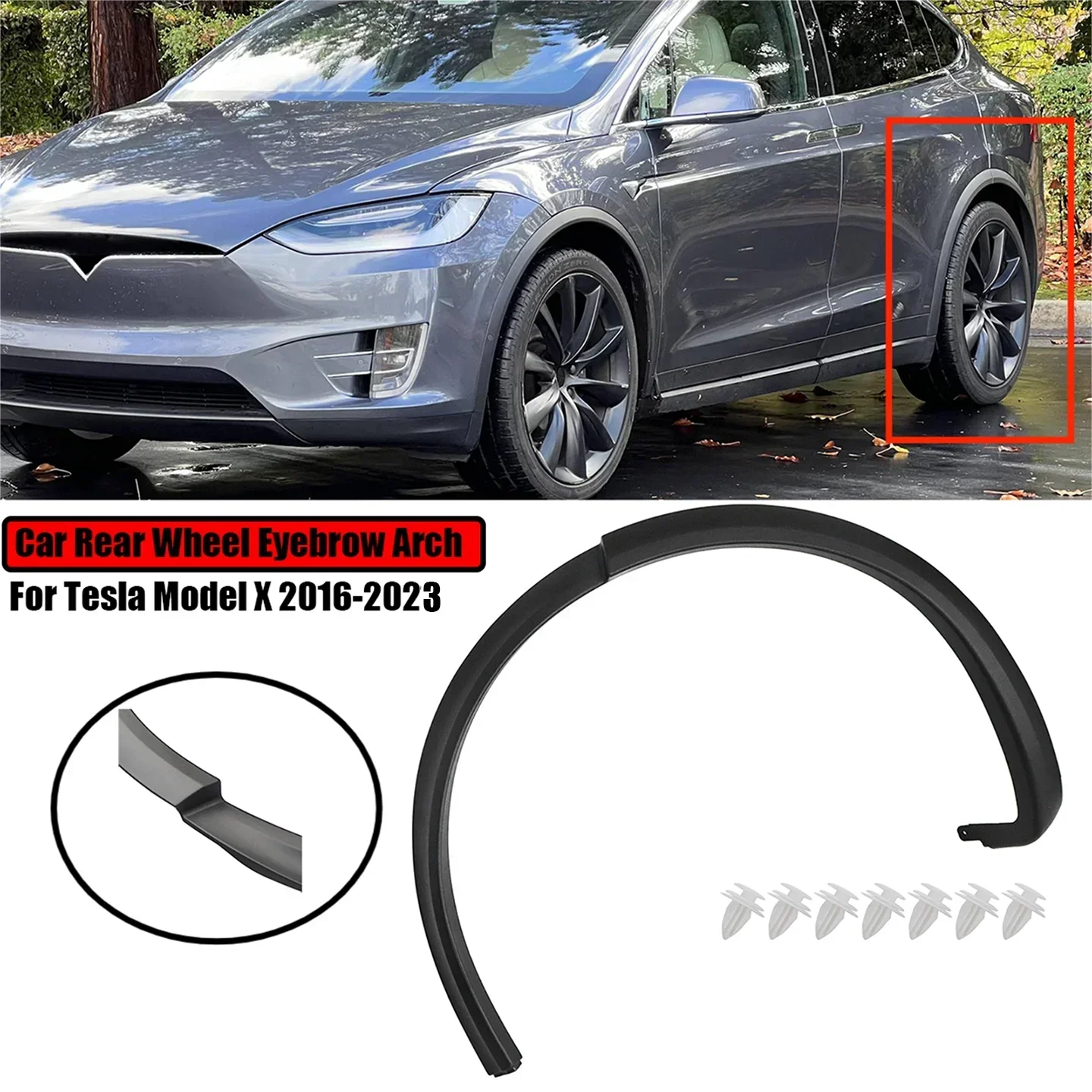 

For 2016-2023 Tesla Model X Car Rear Wheel Eyebrow Flare Molding Fender Arch Trim ABS Left Right 1035290-00-E 1035291-00-E