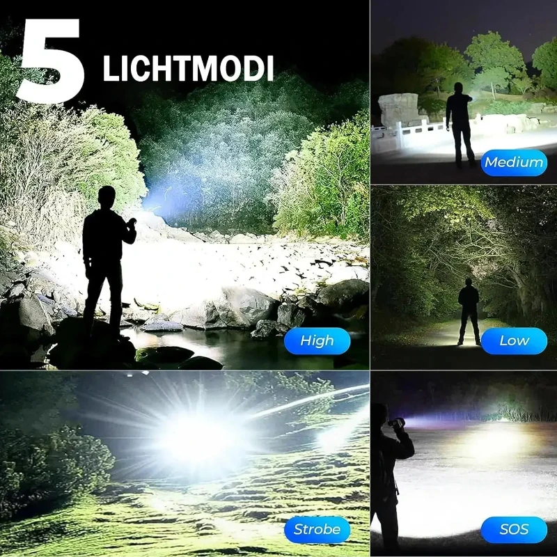 High Powerful LED Flashlight Aluminum Alloy Rechargeable LED Zoom Tactical Torch Outdoor Waterproof Multifunction Searchlight