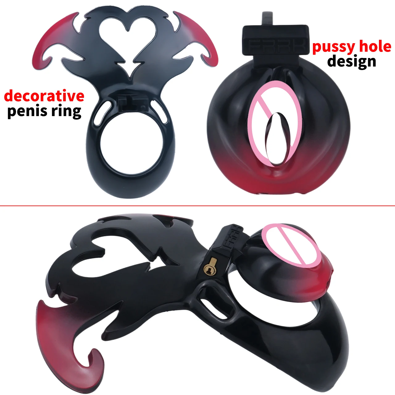 FRRK ABS Simulated Labia Chastity Cage Cross-dresser Wearable Abstinence Gear Loyalty Belt BDSM Adult Intimate Restraint Toy view 3