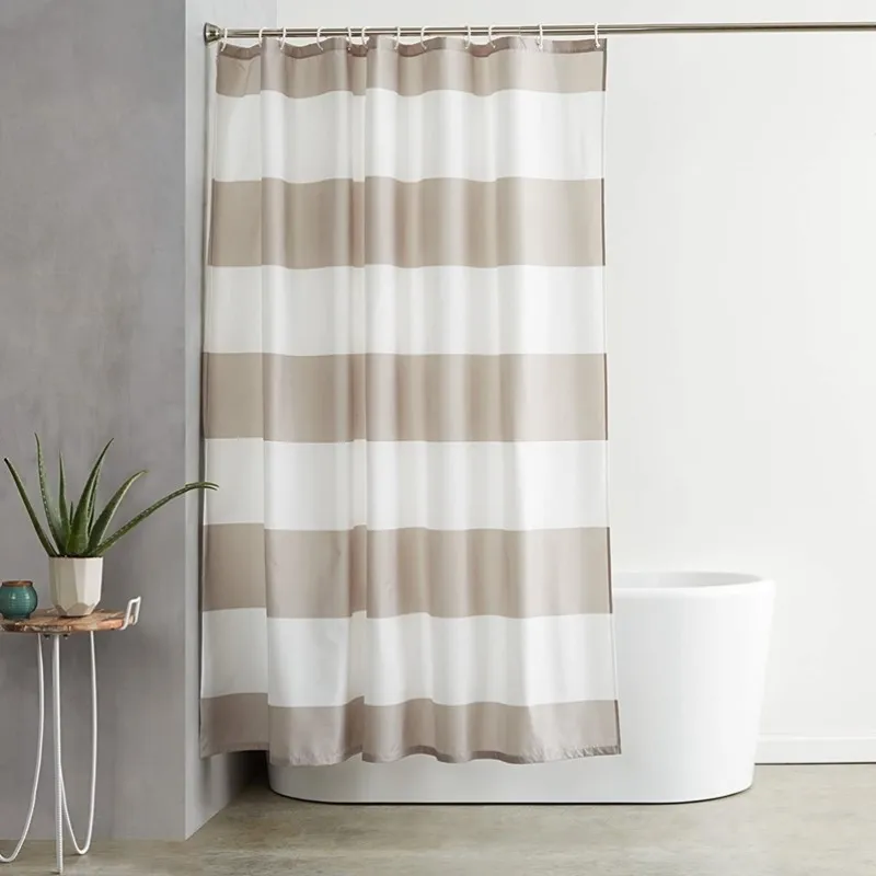 

Inyahome Basics Fabric Shower Curtain with Grommets and Hooks 72 x 72 Inch Large Stripe Modern Bathroom Decorative Accessories