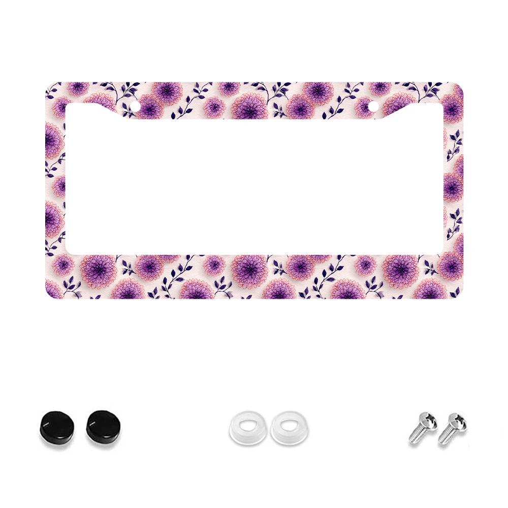 

1pc Purple Floral Pattern 2-Hole License Plate Frame, Aluminum Material, 6x12 Inches with Screw Kit, Retro and Novel Car Decora