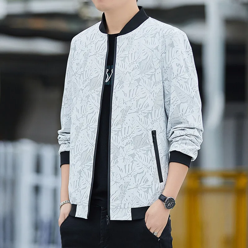 Fashion Stand Collar Zipper Printed Casual Jackets Men's Clothing 2024 Spring Summer New Loose All-match Tops Korean Coats