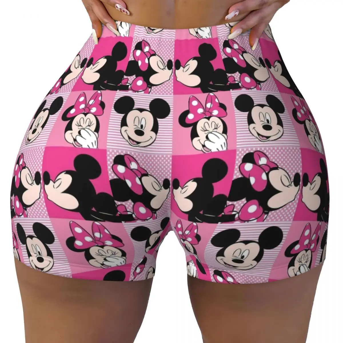 Mickey Minnie Mouse High Waist Yoga Shorts Women's Scrunch Fitness Workout Gym Pants