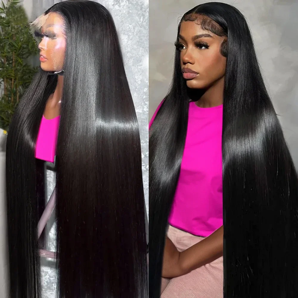40 50 Inch  13x4 13x6 Full Frontal HD Transparent Lace Long Human Hair Straight 200 Density Remy Human Hair Pre plucked Wigs