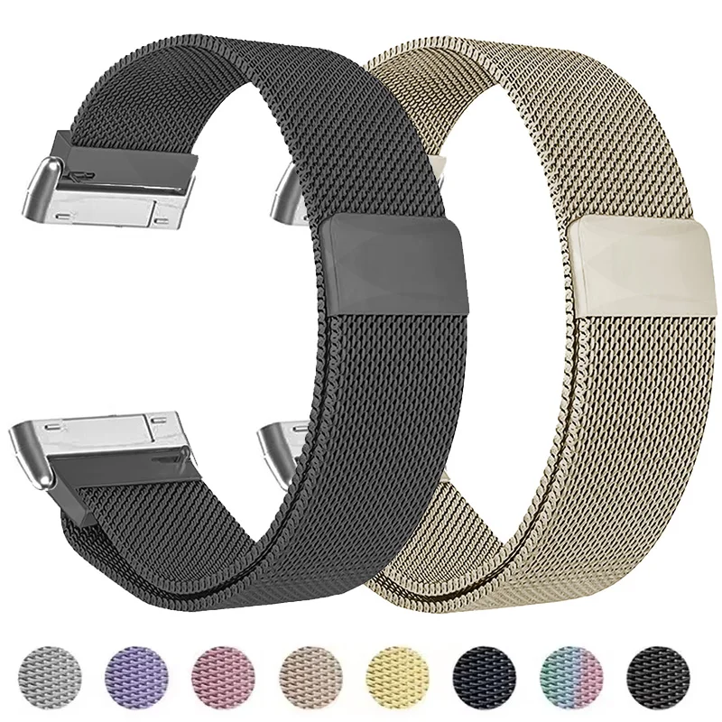حزام ميلانيزي لـ Fitbit Versa 4 3 2 Lite Sense Band المعصم المعدني Sense 2 استبدال سوار حلقة مغناطيسي مناسب حزام الساعات