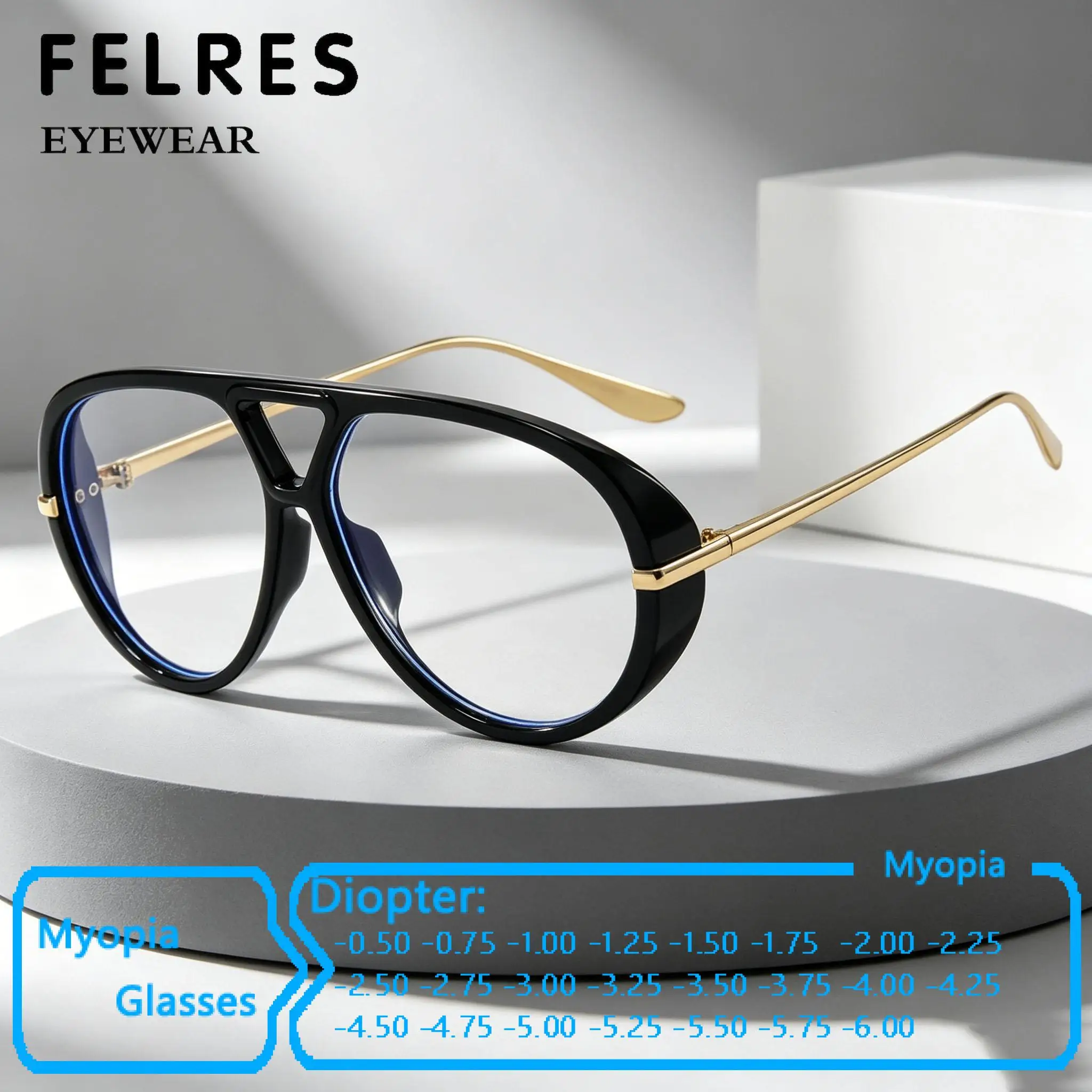 Oversize Pilot Blue Light Blocking Myopia Glasses Women Designer Fashion Clear Optical Nearsighted Eyewear Negative Diopter